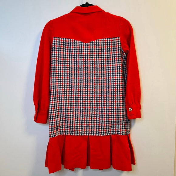 Vintage 1960s Mod Wool Dress Junior 9 Red Houndstooth The Young Look - Picture 4 of 16